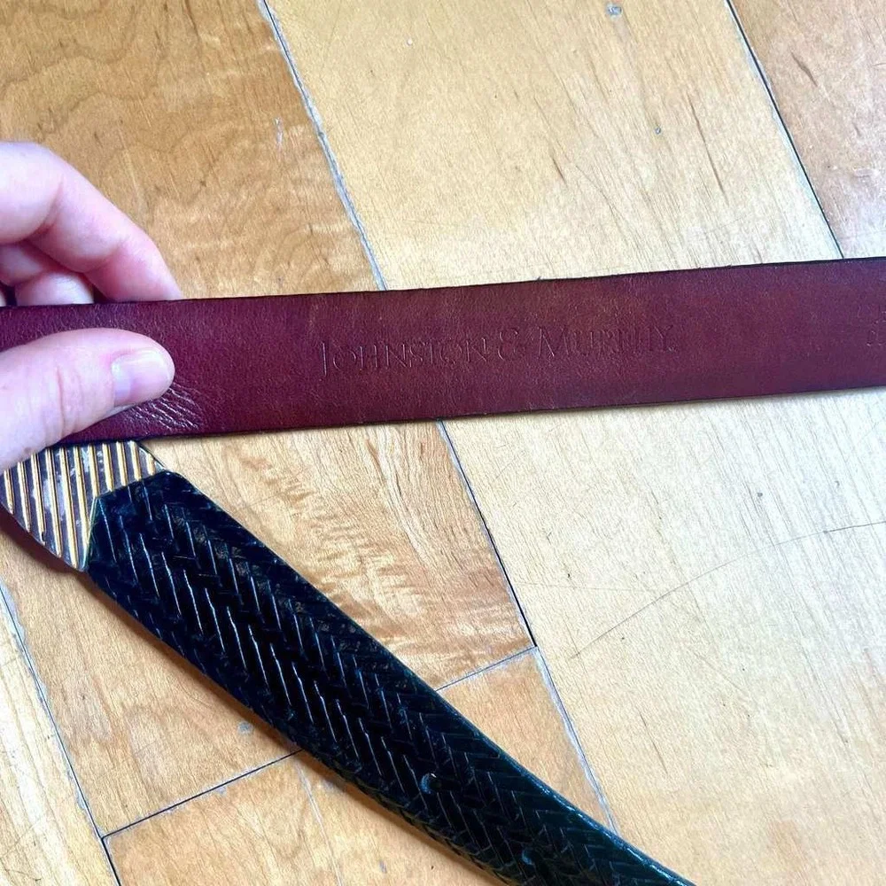 Vintage‎ Johnston & Murphy Woven Leather Belt Italian Calfskin Metal Tip Western